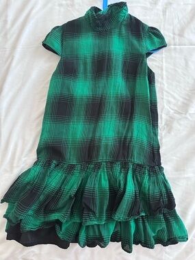 Polo by Ralph Lauren Green and Black Plaid Ruffle-Hem Dress